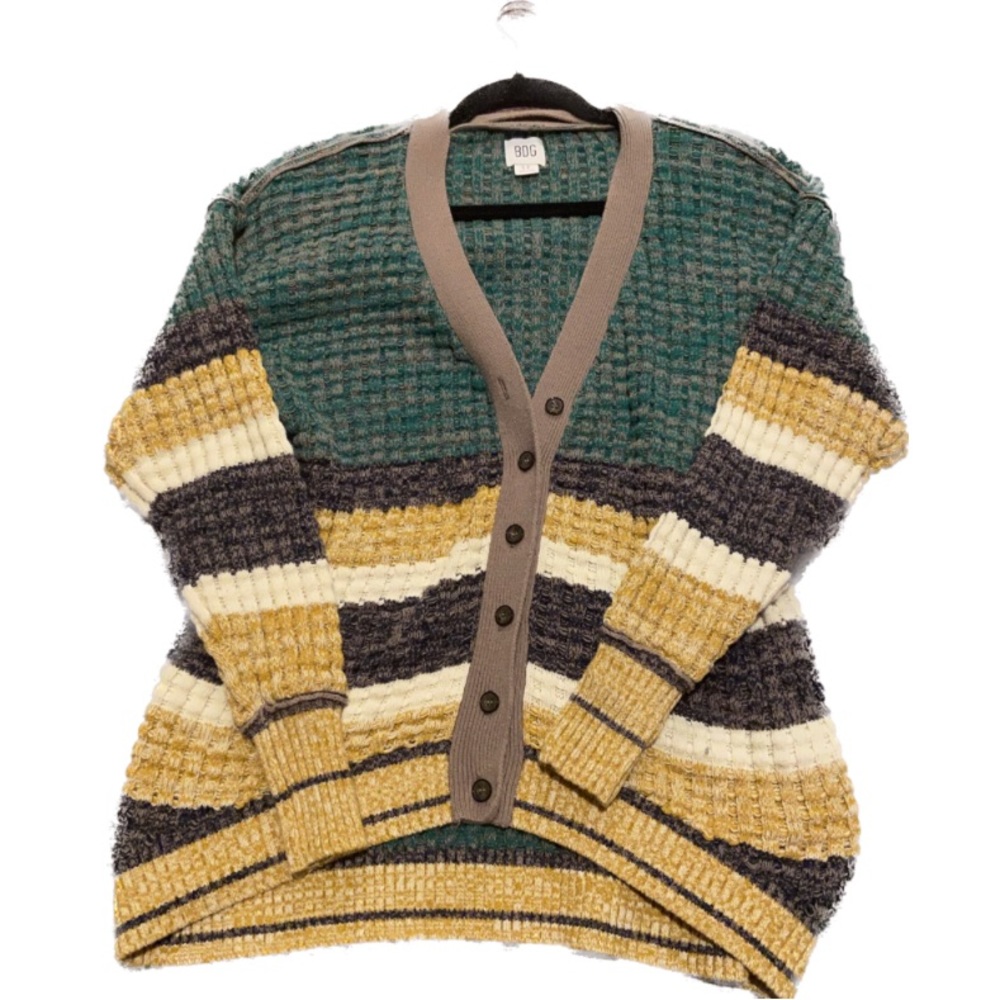 Oversized chunky striped sweater in green and yellow BDG Urban Outfitters